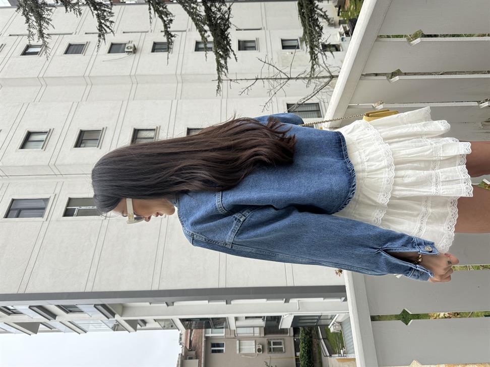 Mavi Cepsiz Crop Gömlek