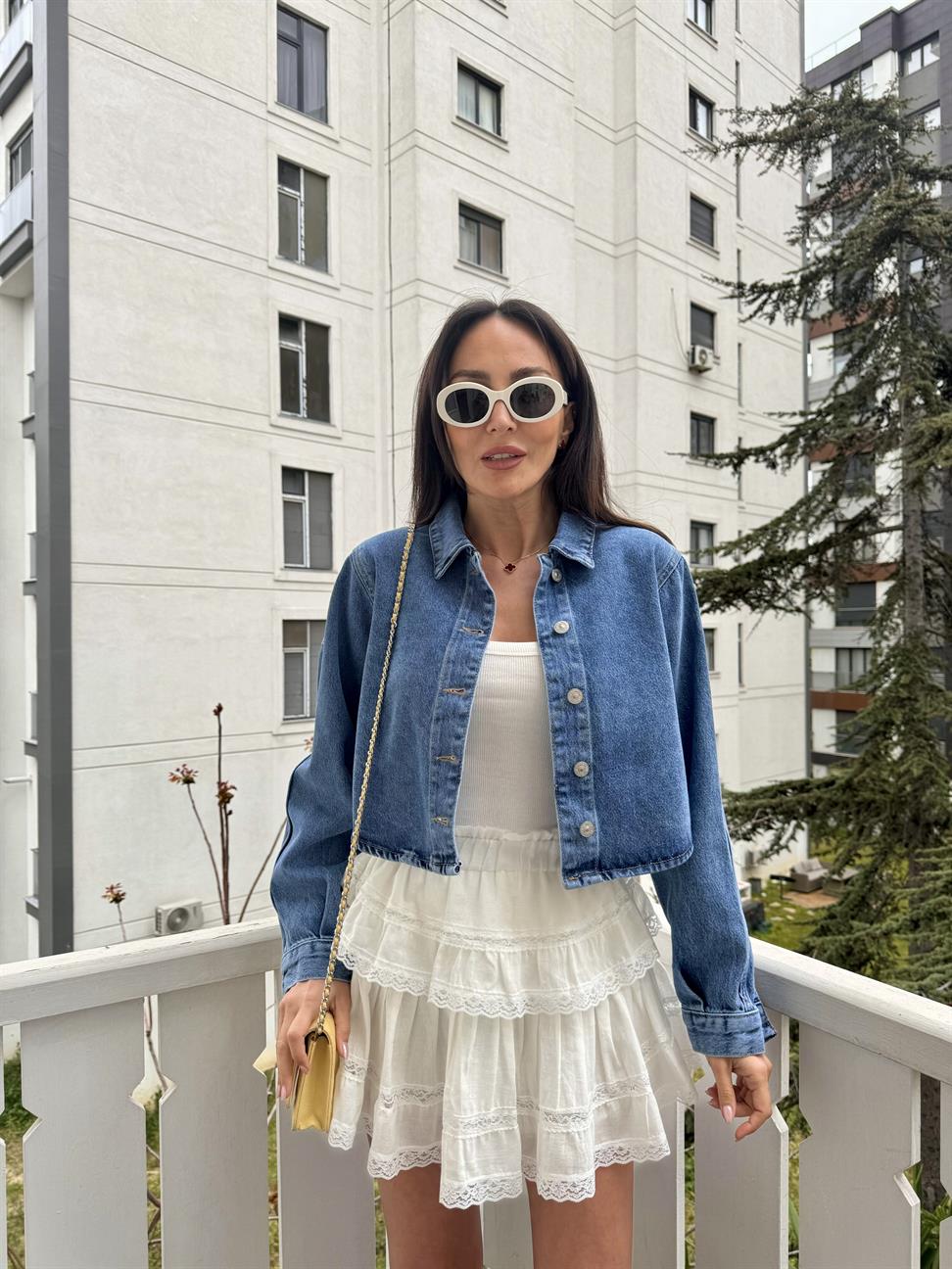 Mavi Cepsiz Crop Gömlek