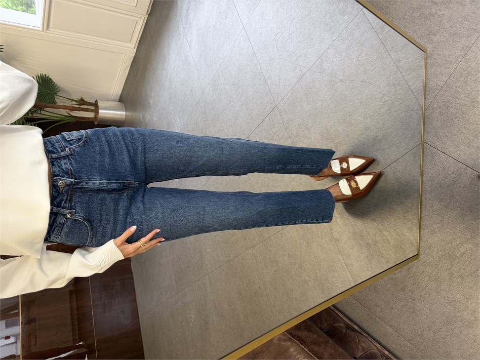 Mavi Çizgi Ütü Straight Jean Pantolon