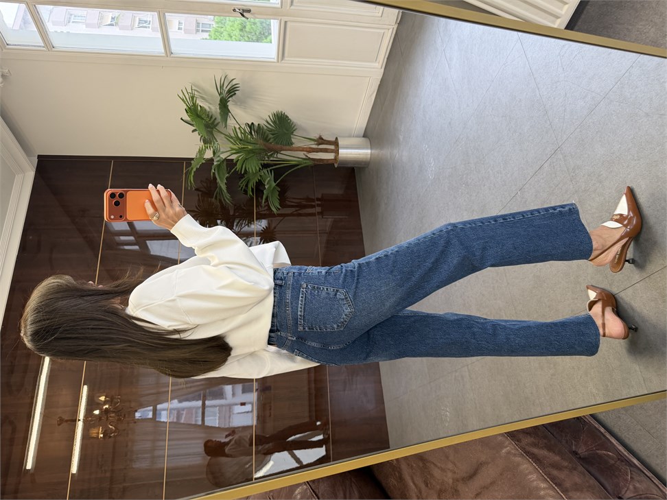 Mavi Çizgi Ütü Straight Jean Pantolon