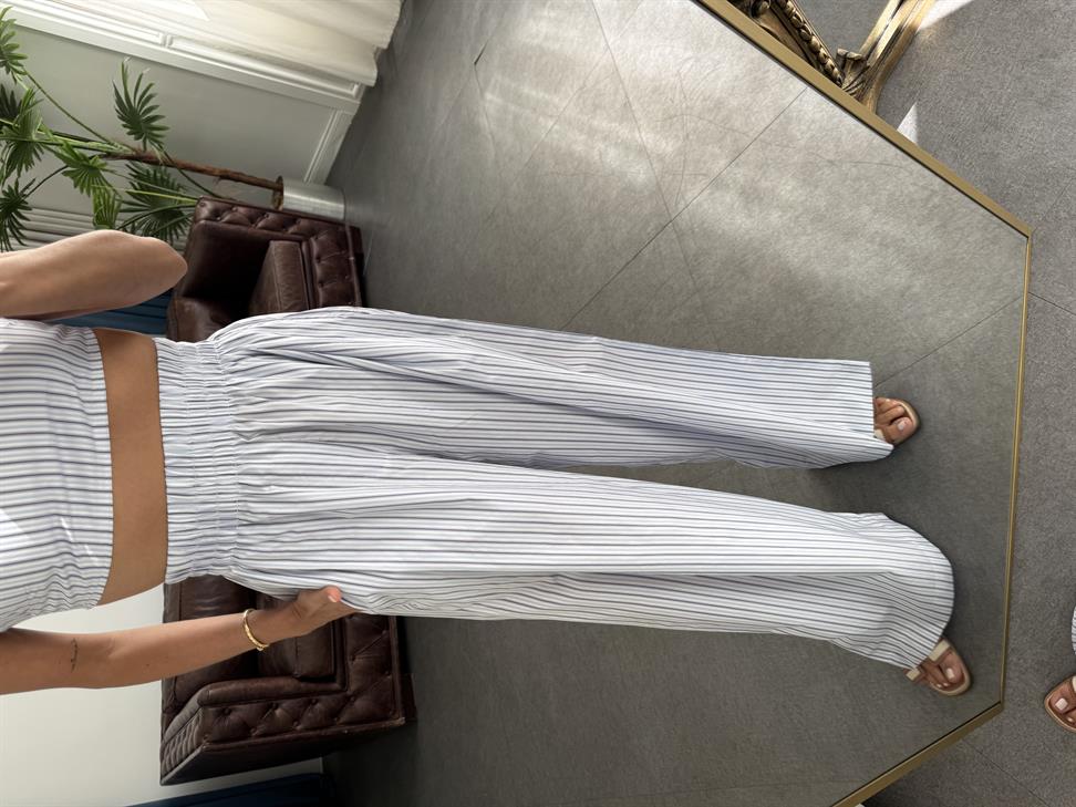 Mavi Çizgili Bol Paça Pantolon