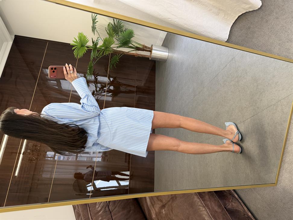 Mavi Çizgili Mini Gömlek Elbise