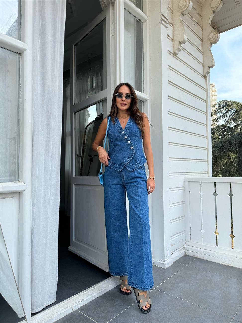 Mavi Denim Yelek Pantolon Takım