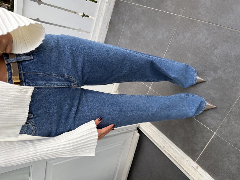 Mavi Düz Denim Kadın Palazzo