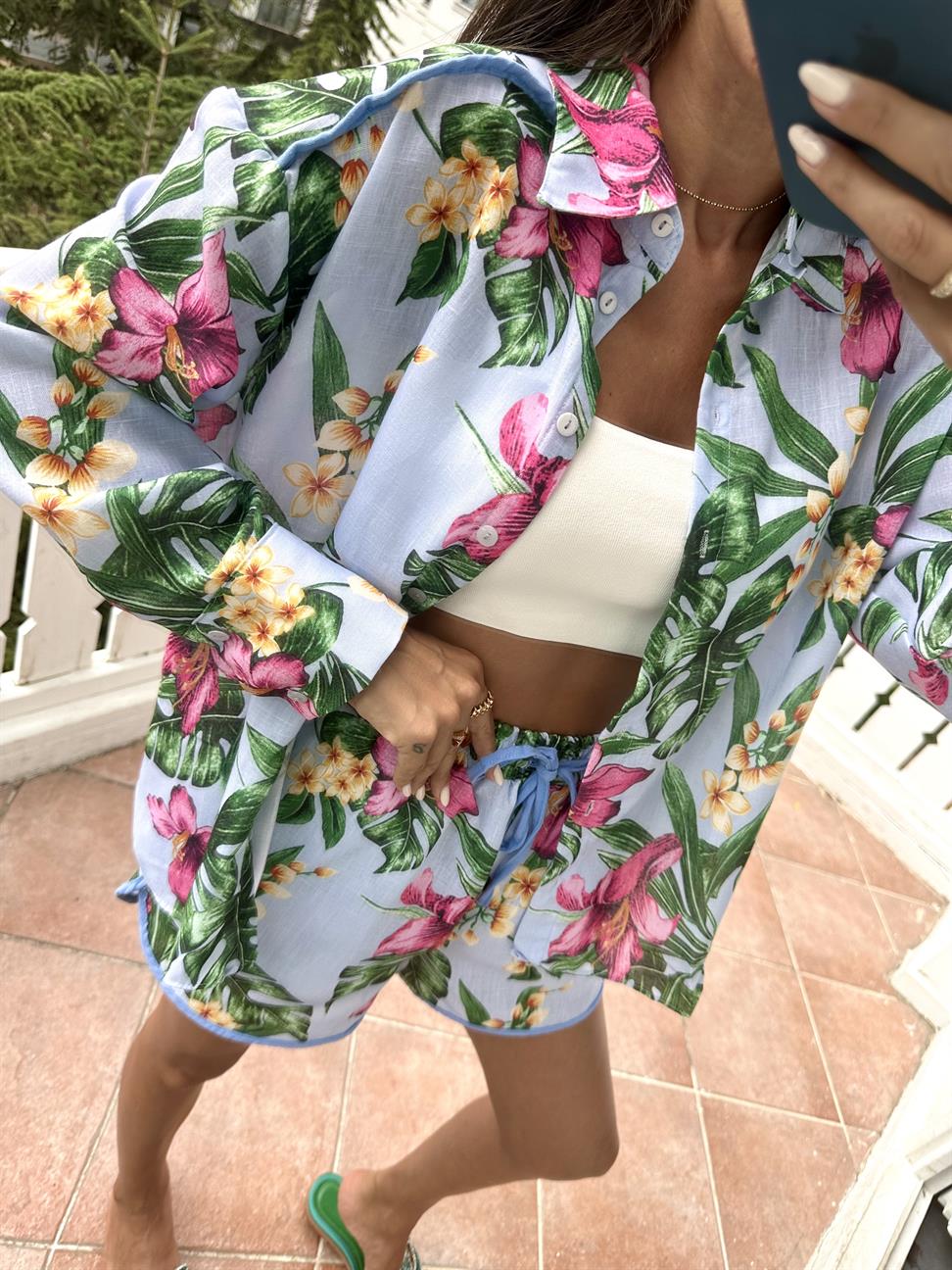 Mavi Flowers Kadın Takım