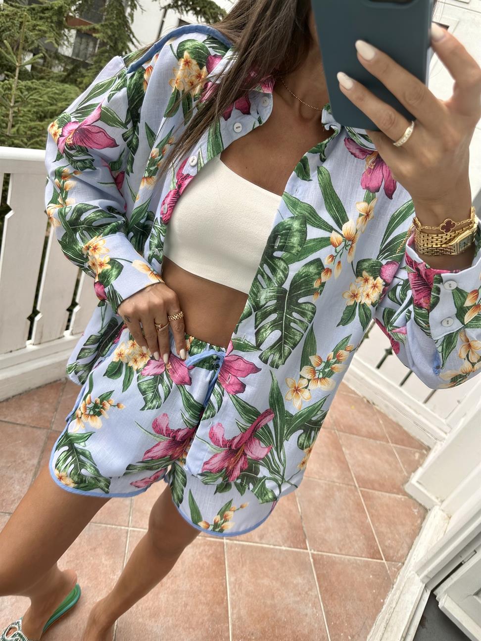 Mavi Flowers Kadın Takım