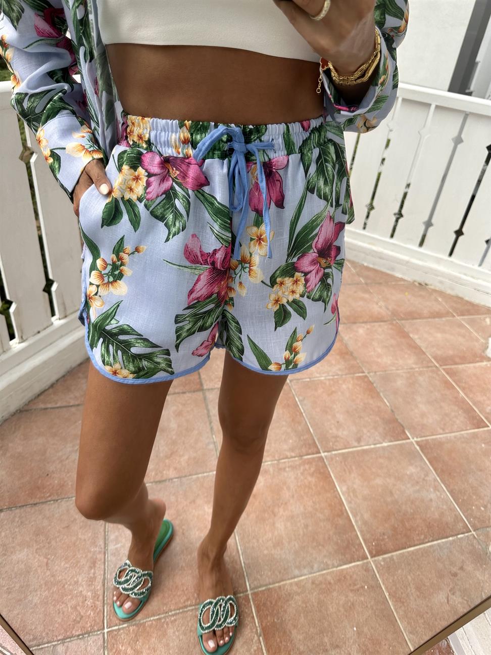 Mavi Flowers Kadın Takım