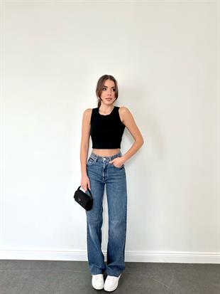 Mavi Geniş Paça Jean Pantolon