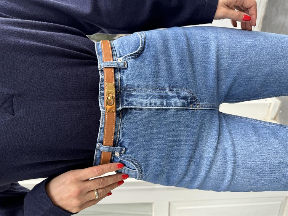 Mavi Kesik Paça Denim Pantolon