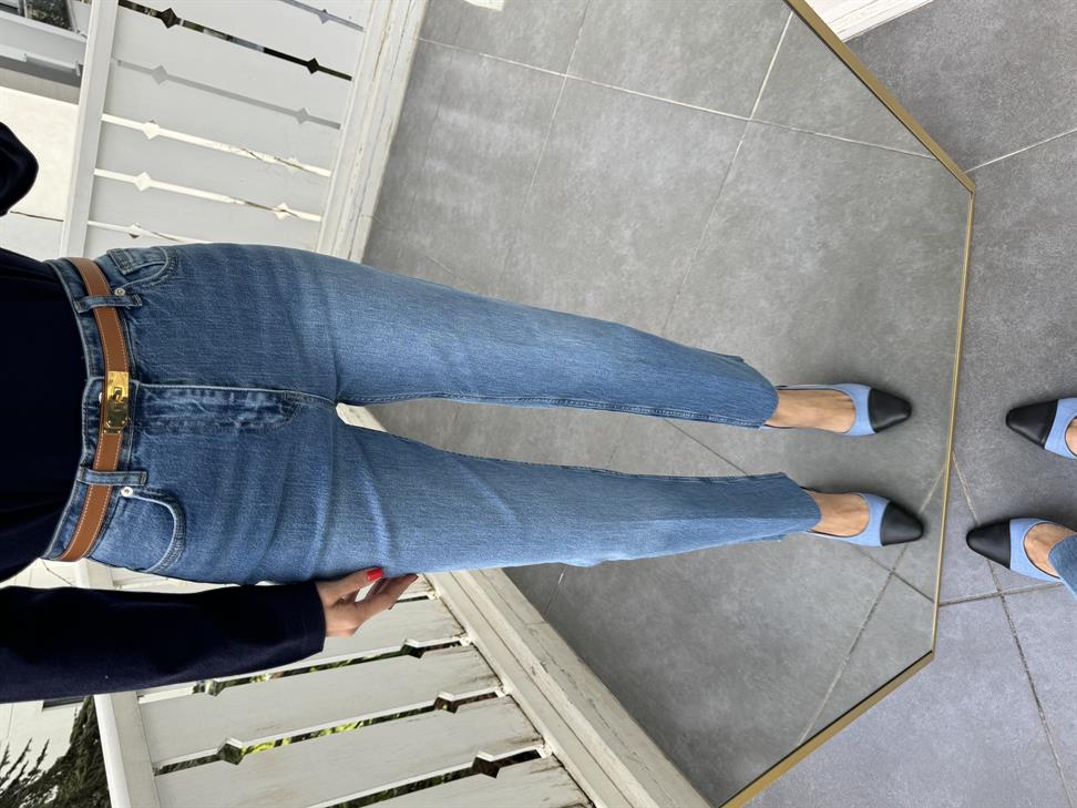Mavi Kesik Paça Denim Pantolon