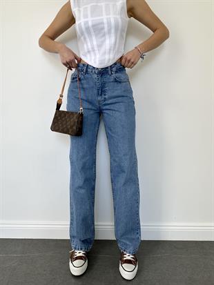 Mavi Kırıklı Kumaş Orta Renk Straight Pantolon