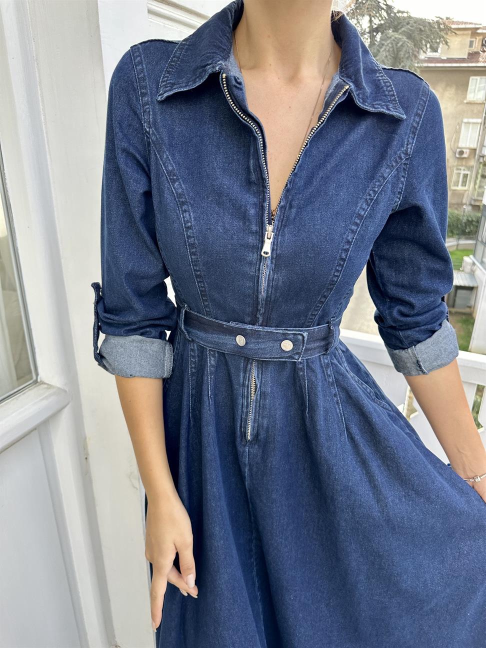 Mavi Kloş Jean Elbise