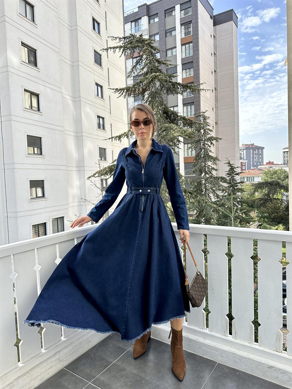 Mavi Kloş Jean Elbise