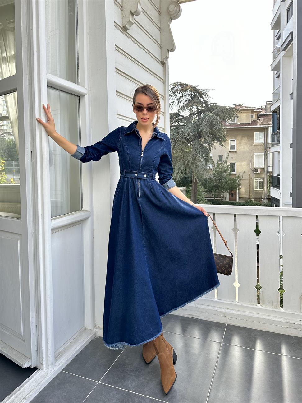 Mavi Kloş Jean Elbise