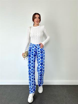 Mavi Papatya Desen Boru Paça Jean