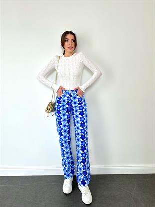 Mavi Papatya Desen Boru Paça Jean