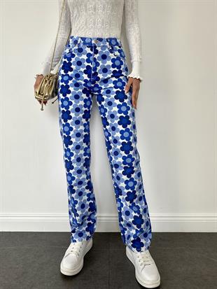 Mavi Papatya Desen Boru Paça Jean