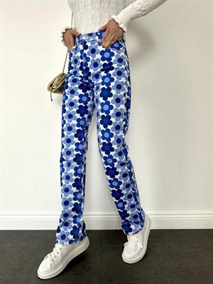 Mavi Papatya Desen Boru Paça Jean