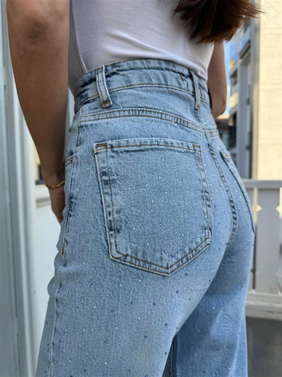 Mavi Renkli Taşlı Denim