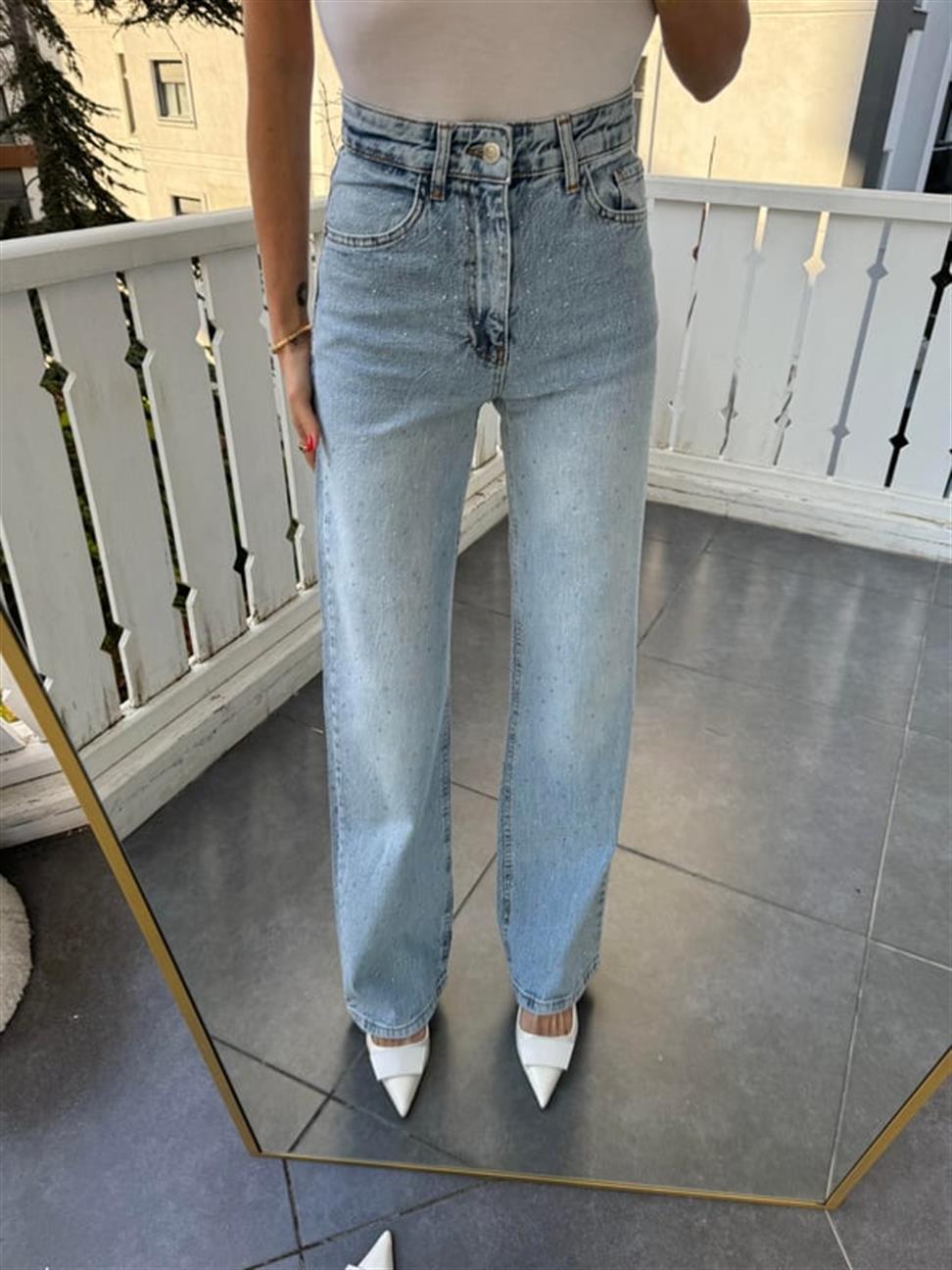 Mavi Renkli Taşlı Denim