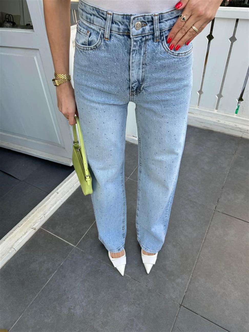 Mavi Renkli Taşlı Denim