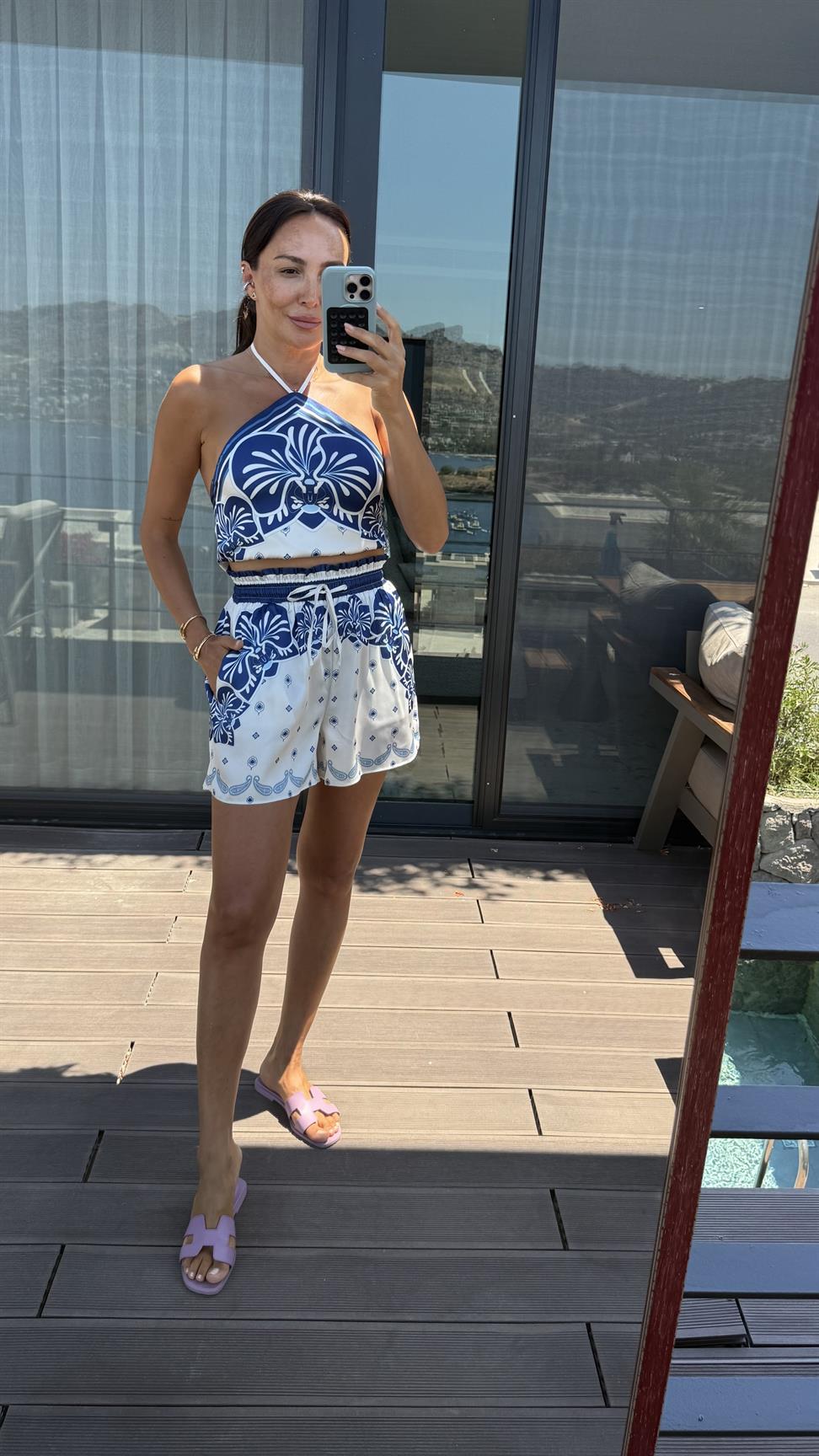 Mavi Sunset Saten Takım