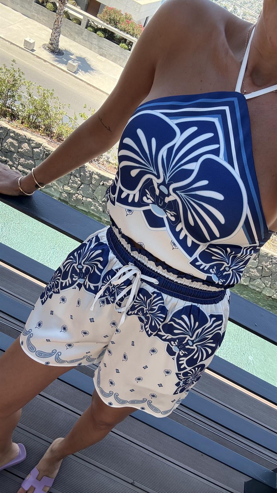 Mavi Sunset Saten Takım