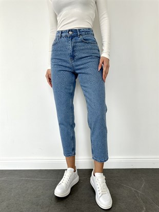 Mavi Taşlı Mom Jean