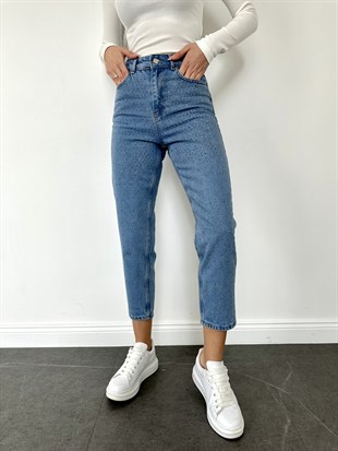 Mavi Taşlı Mom Jean
