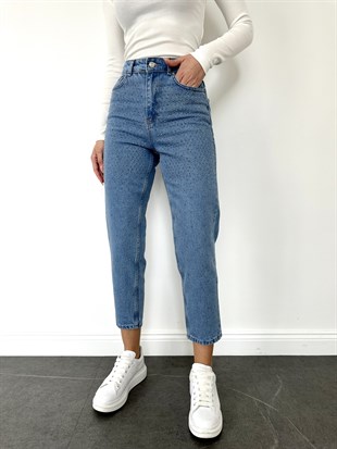 Mavi Taşlı Mom Jean