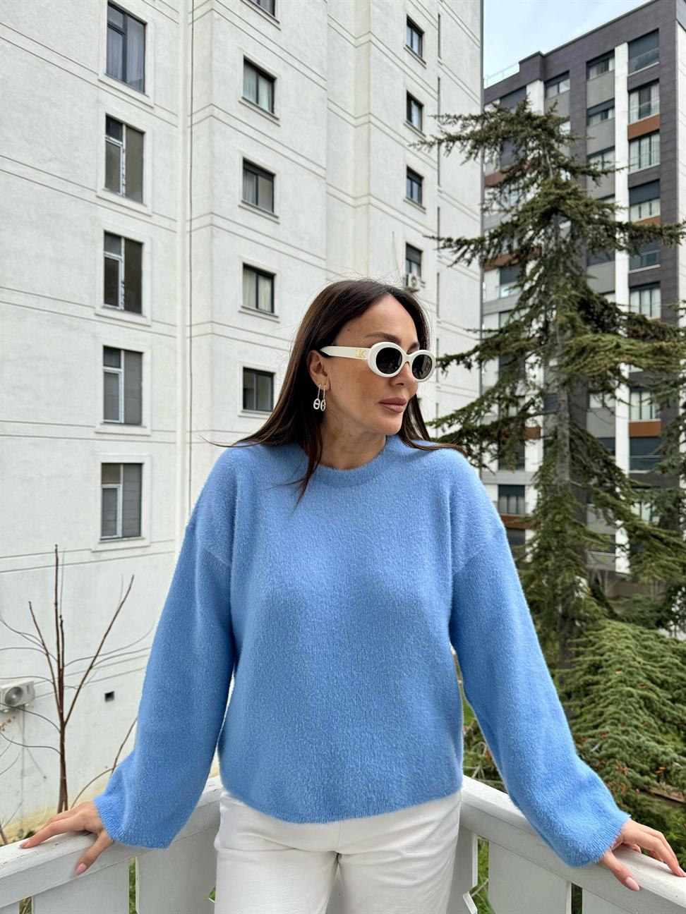 Mavi Yumuşak Dokulu Kazak