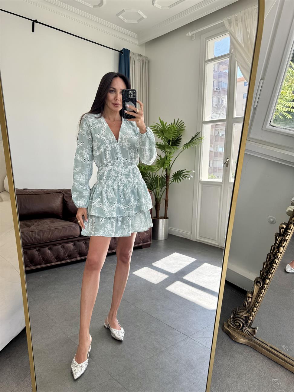 Mint Yeşil Fistolu Etek Takım