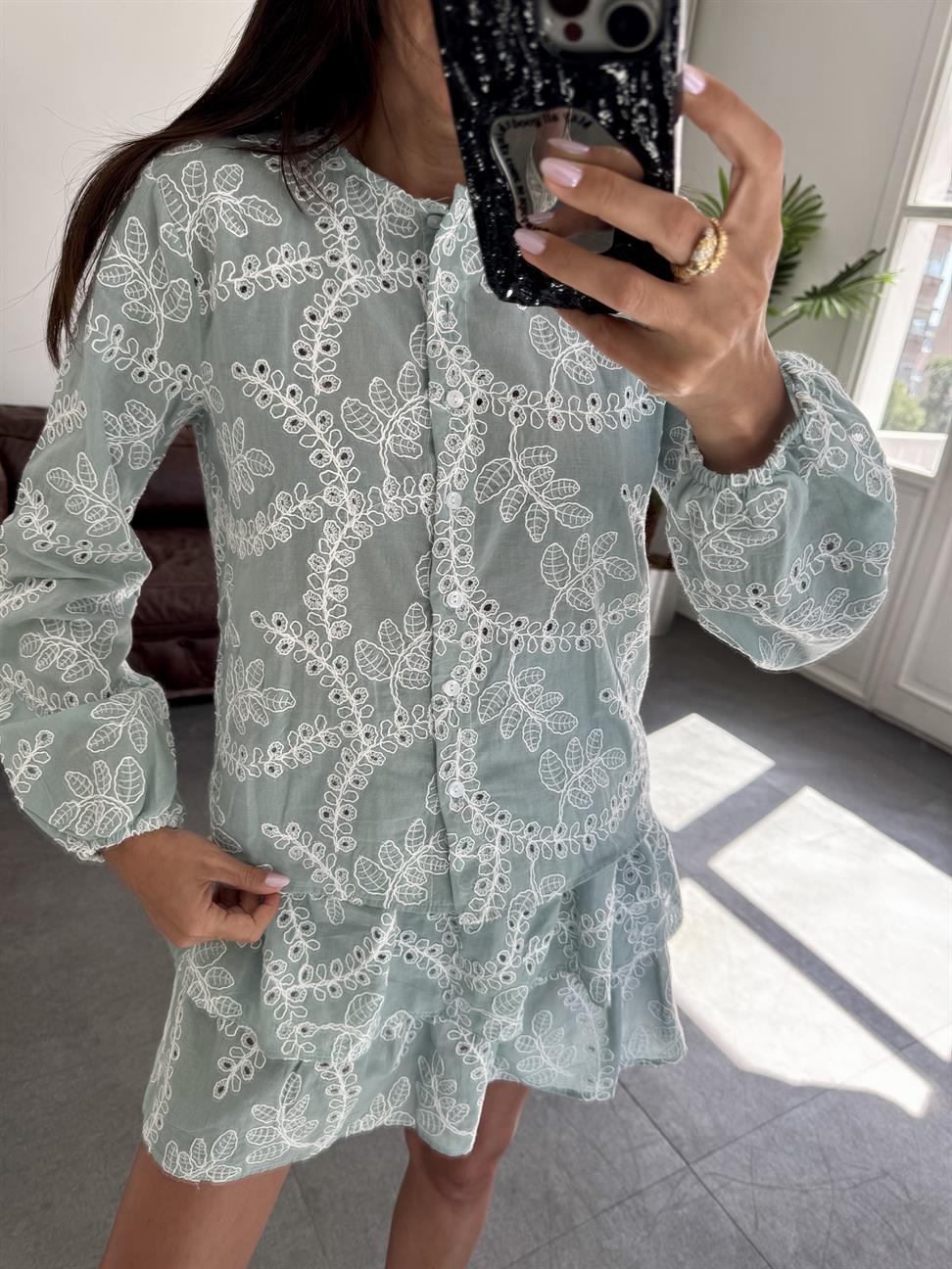 Mint Yeşil Fistolu Etek Takım