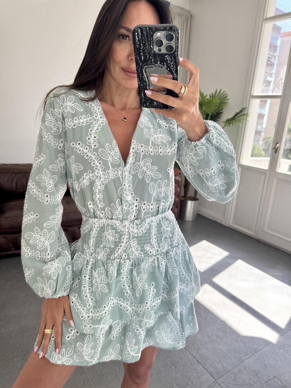 Mint Yeşil Fistolu Etek Takım