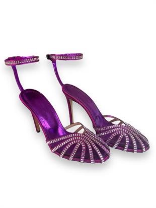 Mor Baget Taşlı İnce Topuklu Ayakkabı