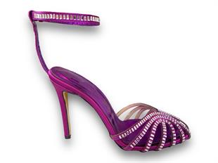 Mor Baget Taşlı İnce Topuklu Ayakkabı
