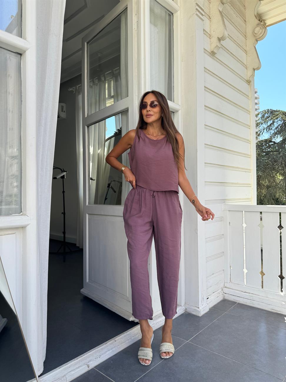 Mor Tencel Kumaş Pantolon Takım