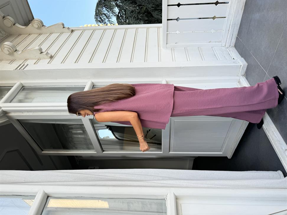 Mor V Yaka Modal Pantolon Takım