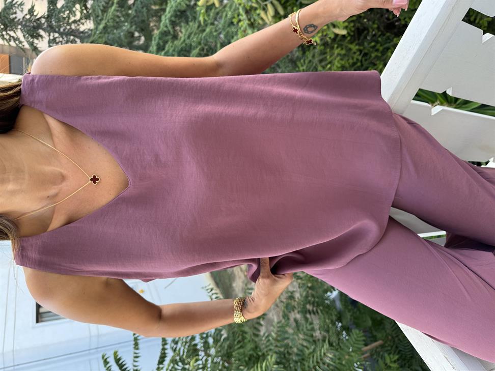 Mor V Yaka Modal Pantolon Takım