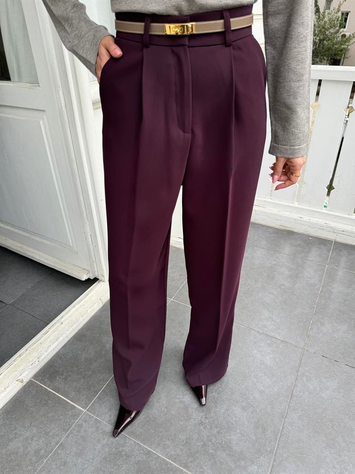 Mürdüm Palazzo Kumaş Pantolon