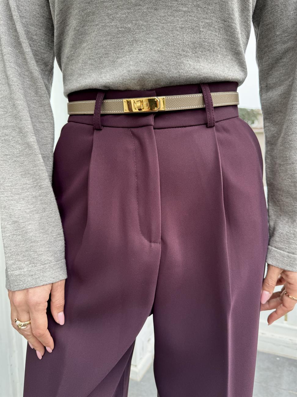 Mürdüm Palazzo Kumaş Pantolon