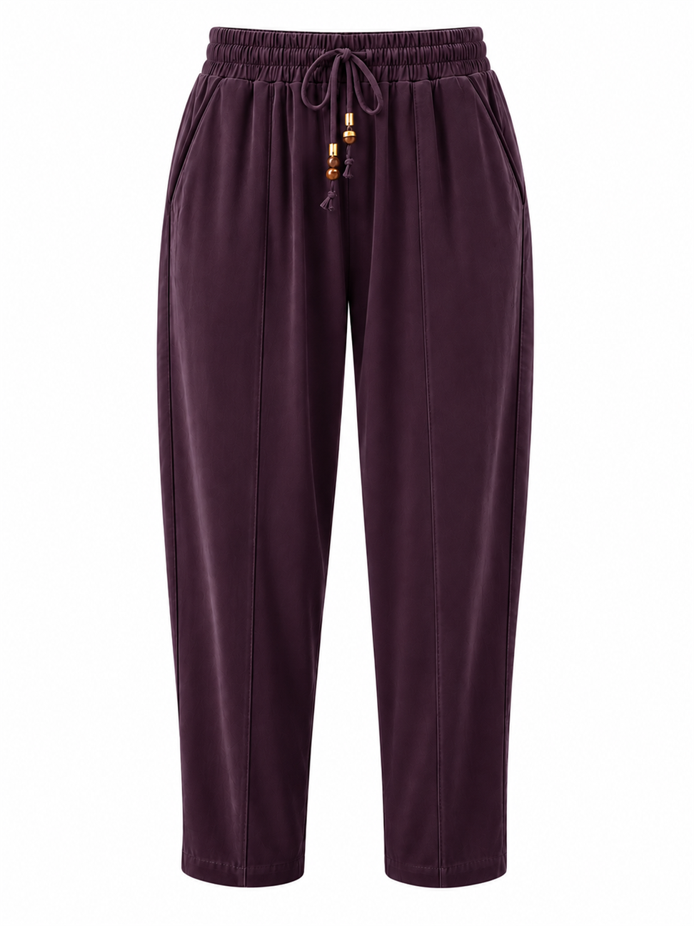 Mürdüm Tencel Bağcıklı Kumaş Pantolon
