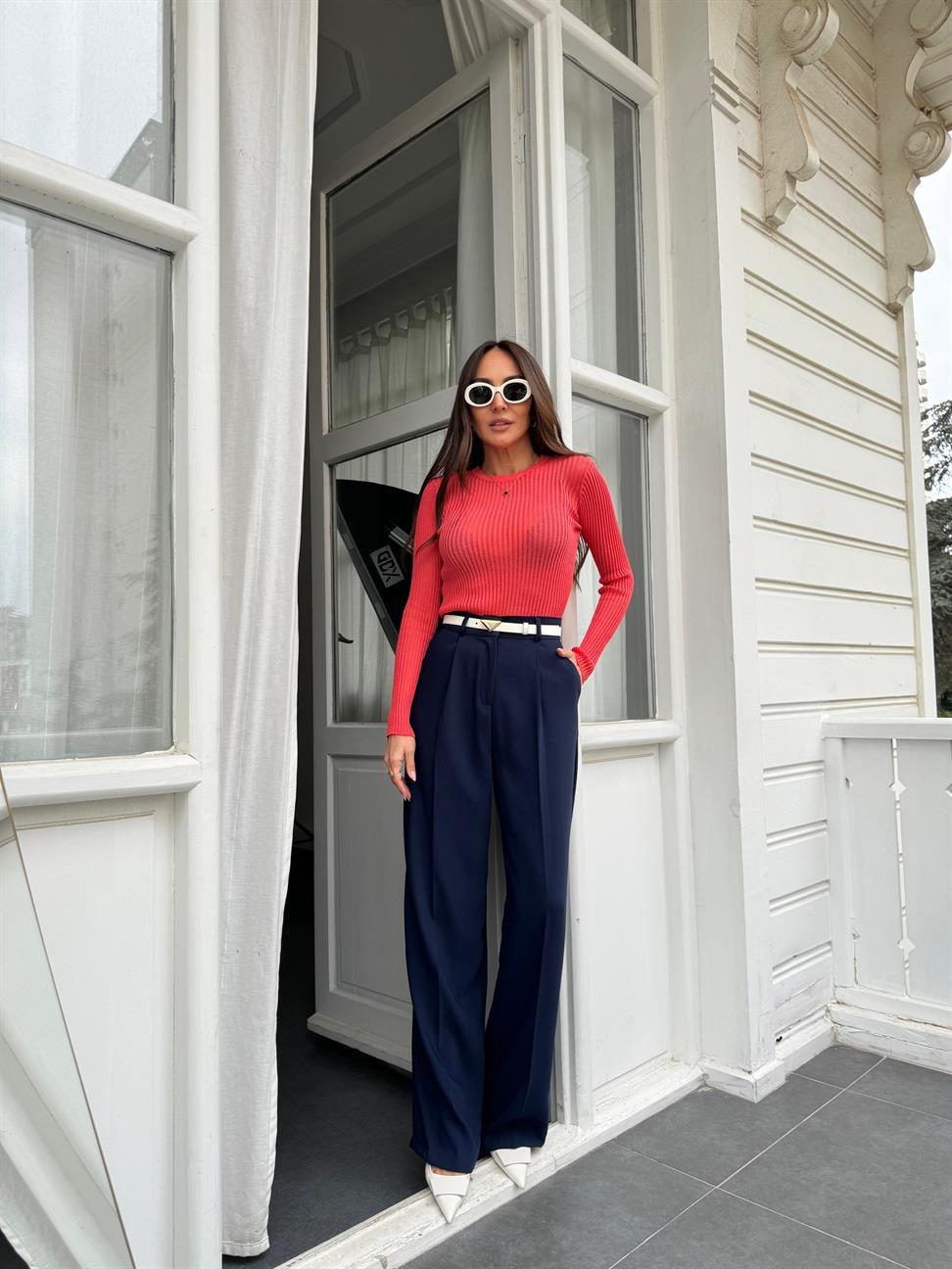 Nar Çiçeği Bisiklet Yaka Transparan Triko