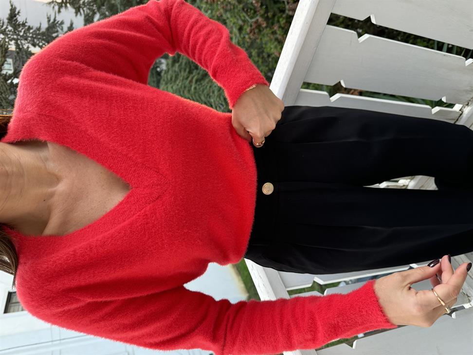 Nar Çiçeği V Yakalı Yumoş Kazak