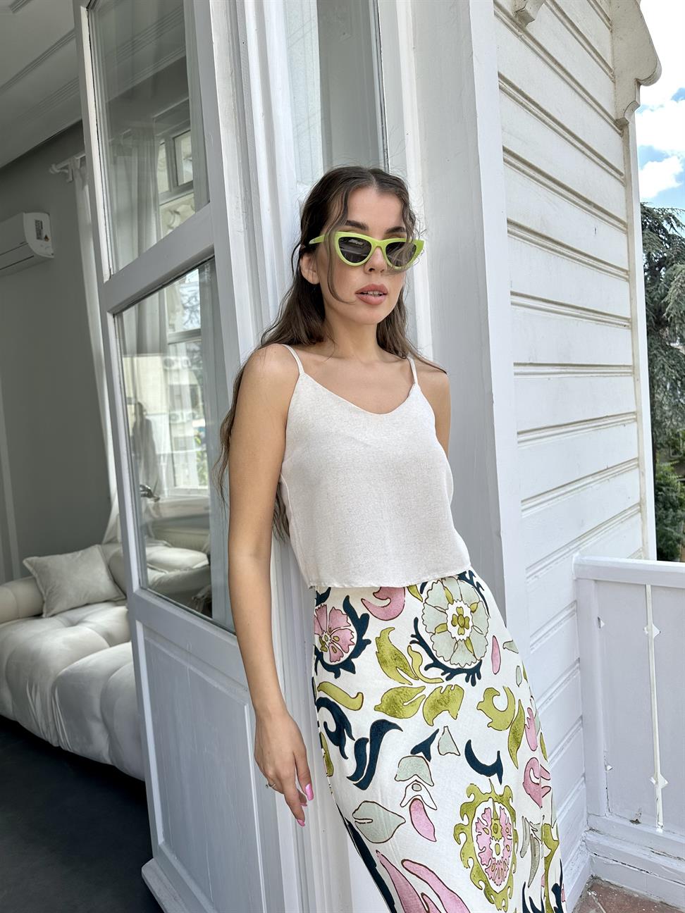 Naturel İp Askılı Bluz