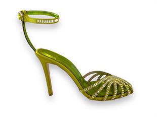 Neon Yeşil Baget Taşlı İnce Topuklu Ayakkabı