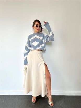 Önden Düğmeli Uzun Etek Ekru