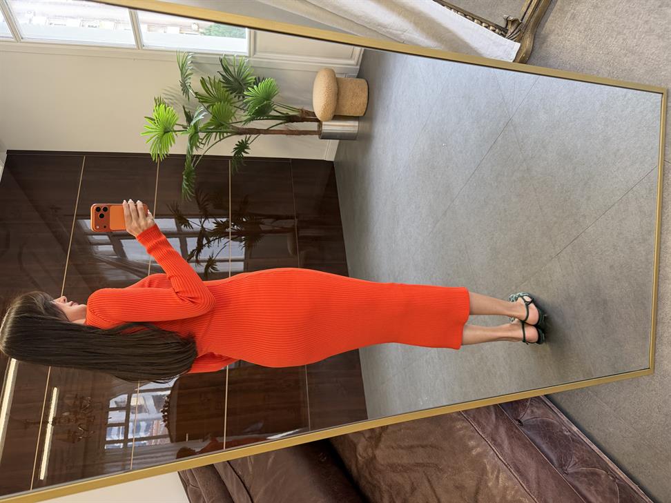 Oranj Uzun Kollu Polo Yaka Elbise