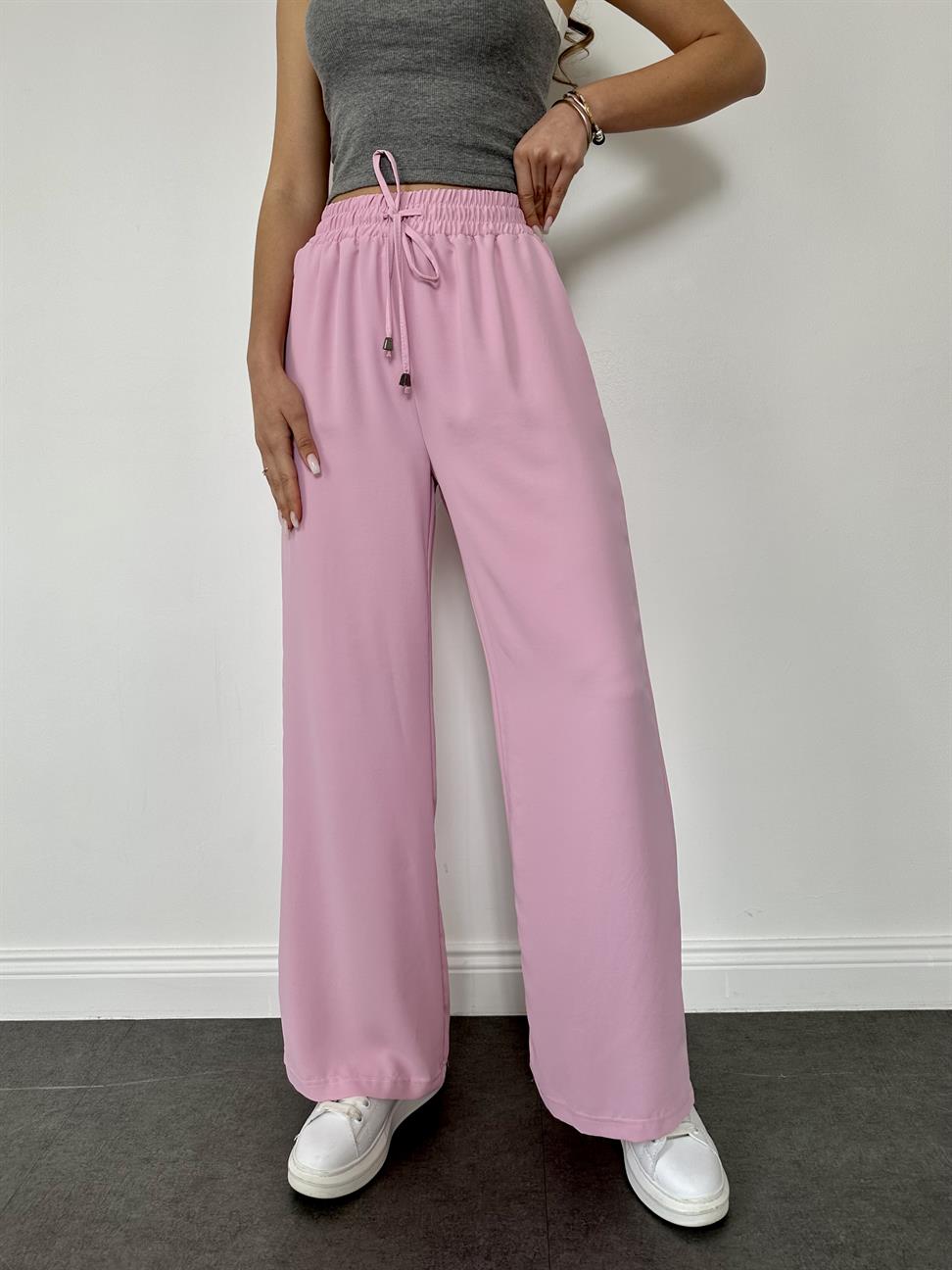 Pembe Beli Lastikli Geniş Paça Pantolon