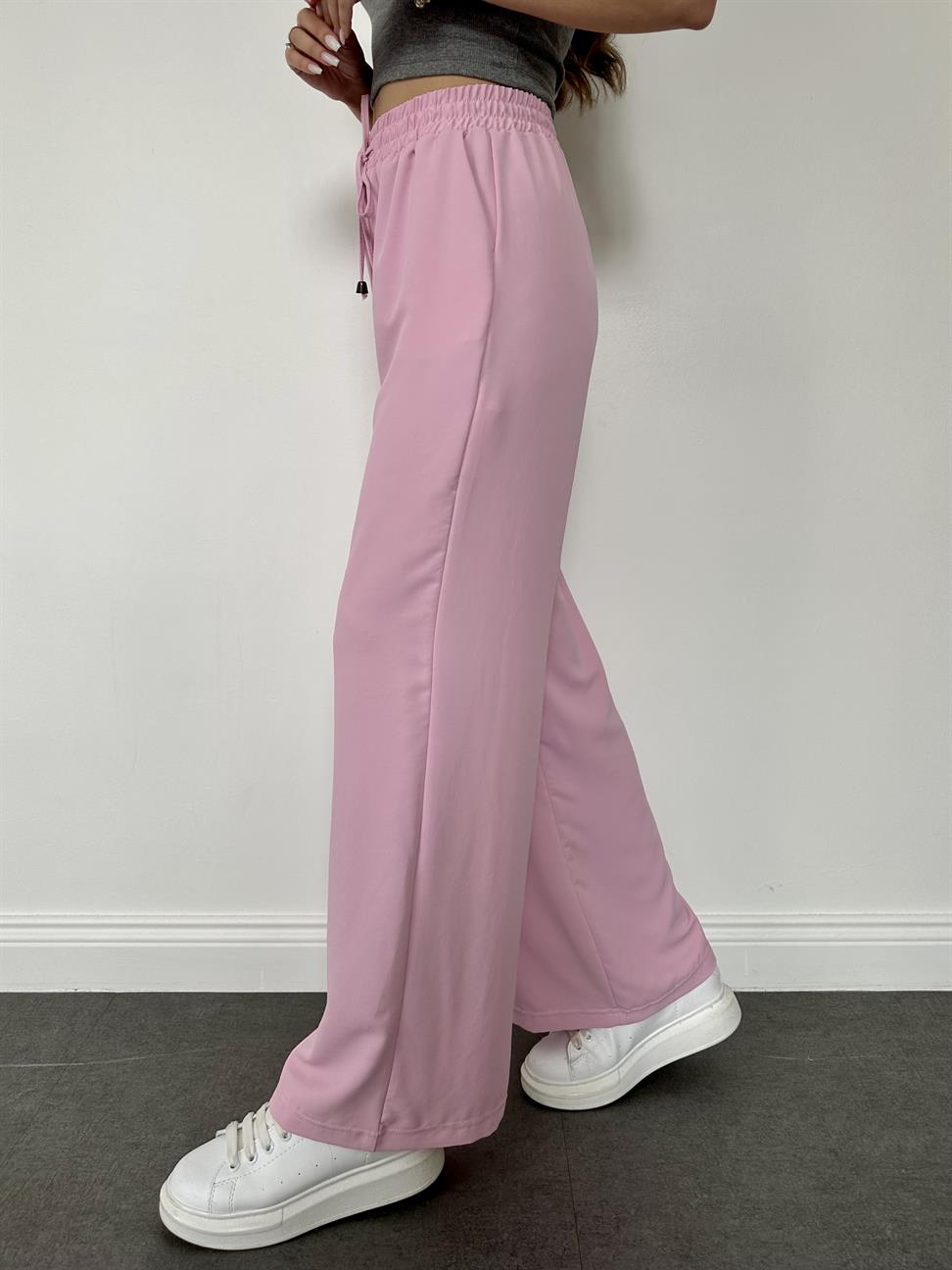 Pembe Beli Lastikli Geniş Paça Pantolon